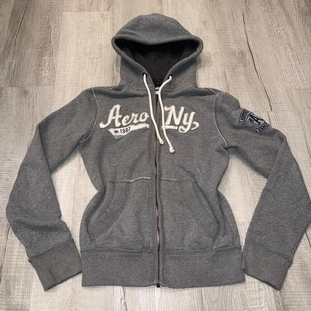 Aeropostale 2000s Gray Aero NY Zip Up Hoodie Size XS